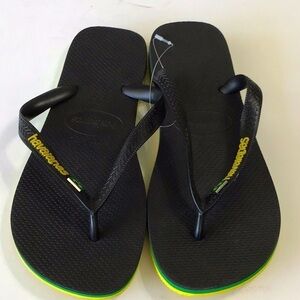 HAVAIANAS Brasil flag color black summer sandals 11/12
